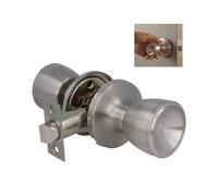 Amig - Door Knobs - Cup Style Passage Door Knob for Wooden Doors 35-45 mm Thick - Includes Fixings and Adjustable 60/70 mm Latch - Brass - Satin Silver
