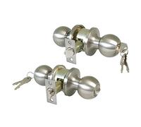 Amig - Entry Door Knob - with Entry Handle 60/70mm - Ball Knob on Both Sides - with Lock and Lock - Anti-Card System - for Wooden Doors - Matte Stainless Steel