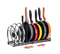 Amig - Expandable Pan Organizer - 6 to 10 Compartments - Black Steel - Kitchen Storage for Lids and Pans - Size: 20 x 24 x 30-57 cm