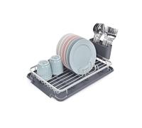 Amig - Ezzik Dish Rack | 41.7 x 28.7 x 6 cm | Aluminium and Plastic | Colour Grey | Dish Rack with Drip Tray and Cutlery Holder | Capacity for 8 Plates, Glasses and Cutlery