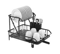 Amig - Foldable 2-Tier Dish Rack TORN - 44 x 32 x 31.6 cm - Steel and Polypropylene - Black Color - Drainer with Tray and Drainage and Cutlery Holder - Space Saving