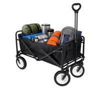 Amig - Folding Garden Cart | Waterproof Oxford Fabric | 360º 20cm Wheels | Telescopic Handle | Max Load 100kg | Ideal for Beach, Garden, Camping | Black color | 74 x 54 x 101 cm | Steel