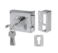 Amig - Folding Lock Right with Lever Lock, Tongue and Handle for Wooden Doors, Model 73, 100 x 85 mm, Lock with Euro Profile Cylinder, Steel Silver