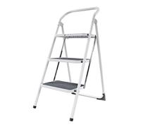 Amig - Folding Steel Stool - 3 Non-Slip Treads - Max Load 150 kg - Professional & Domestic Use - Space-Saving Design - Ideal for Small Heights, White, 103 cm, Alloy Steel