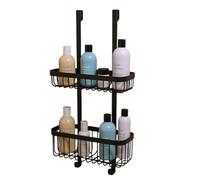 Amig - Hanging Shower Shelf - Bathroom Organizer with 2 Levels for Shower Enclosure - No Drill Basket for Gel, Shampoo and Bath Accessories - Black - Stainless Steel