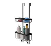 Amig - Hanging Shower Shelf - Bathroom Organizer with 2 Levels for Shower Enclosure - No Drill Basket for Gel, Shampoo and Bath Accessories - Black - Stainless Steel
