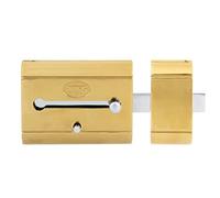 Amig - High Security Overlap Lock for Wooden Doors | Mod. 15 Plus | 98 x 77 mm | with Round Security Cylinder and Latch | Gold Steel