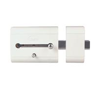 Amig - High Security Overlay Lock for Wooden Doors - 98 x 77 mm - with Round Security Cylinder and Latch - Protection for Your Home - White Steel