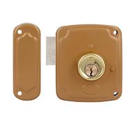 Amig - Left Overlap Lock with Lock Lever and Tab for Wooden Doors Mod. 72PU | 80 x 95 mm | Latch with Round Cylinder | Gold Steel