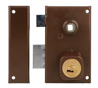 Amig - Left Overlap Lock with Lock Lever, Tongue and Square for Wooden Doors Mod. 75N | 67 x 112 mm | Round Security Cylinder | Brown Steel