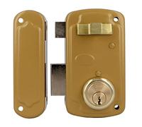 Amig - Left Overlap Lock with Locking Lever, Tongue and Handle for Wooden Doors Model 75U | 66 x 120 mm | Round Security Cylinder | Gold Steel