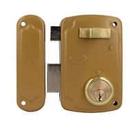 Amig - Left Overlap Lock with Locking Lever, Tongue and Handle for Wooden Doors Model 75U | 76 x 120 mm | Round Security Cylinder | Gold Steel