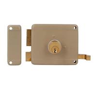 Amig - Left Overlay Lock with Latch Lever, Tongue and Handle for Wooden Doors Mod. 78-100 x 85 mm - Serreta Round Cylinder Latch - Steel Beige