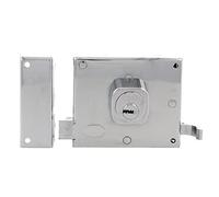 Amig - Left Overlay Lock with Locking Lever, Tongue and Handle for Wooden Doors Mod. 72-100 x 85 mm - Round Cylinder Latch - Gloss Chrome Steel