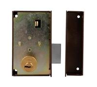 Amig - Left Overturn Lock with Locking Lever and Tongue for Wooden Doors Model 75P | 67 x 112 mm | Round Security Cylinder | Brown Steel