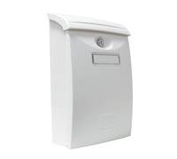 Amig - Modern Plastic Letterbox | Weatherproof with Rain Cover | Viewing Window for Name Plate | Easy Wall Mounting, White, Plastic