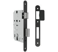 Amig - Mortise Lock for Wooden Doors | with Deadbolt | Rounded Edge Faceplate and Support | 50 mm Backset | Reversible Latch | Steel | Matte Black | 230 mm