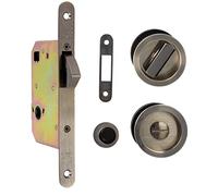 Amig - Mortice Lock Mod.611 with Clamping Lock and Handle for Sliding Doors Made of Wood with a Thickness of 35-40 mm | Input: 50 mm | Made of Steel with Leather Look
