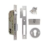 Amig - Mortice Lock with Security Cylinder and Key + 5 Keys - for Wooden Entry Doors - Stainless Steel - Reversible Handle - for 8mm Handles
