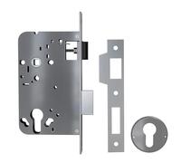 Amig - Mortise Lock for Wooden Doors | Entry: 60mm | Nuts - Cylinder Hole: 70 mm | Square: 8mm | Square Edge | Europrofile Cylinder | with Keyhole and 6mm Reducer Supplement | Stainless Steel Matte
