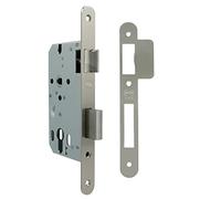 Amig - Mortise Lock for Wooden Doors - with Locking Palette - Front and Bracket in Round Edge - 50mm Entry - Reversible Lever - Steel - Matte Silver - 230mm