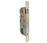 Amig - Mortise Lock for Wooden Doors - with Locking Palette - Square Edge Front and Bracket - 50mm Entry - Reversible Lever - Steel - Gold - 240mm