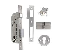Amig - Mortise Lock with Security Cylinder and Key + 5 Keys - for Wooden Entry Doors - Chrome Steel - Reversible Handle - for 8mm Manillass