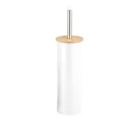Amig - Naturline Toilet Brush Holder - Ø95 x 380 mm - Steel and Bamboo - White - Durable and Elegant Bathroom Brush - Natural Design to Suit All Bathroom Styles