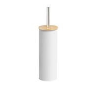 Amig - Naturline Toilet Brush Holder - Ø95 x 380 mm - Steel and Bamboo - White - Durable and Elegant Bathroom Brush - Natural Design to Suit All Bathroom Styles