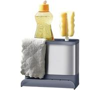 Amig - Noxi Sink Organizer - 15.4 x 11.4 x 18 cm - Stainless Steel and Durable Plastic - Gray - Sponge, Brush, and Detergent Holder with Removable Tray