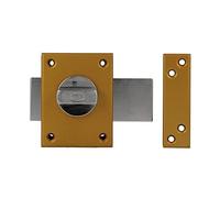 Amig - Overlap Lock with Locking Lever and Internal Crutch for Wooden Doors Mod. 85-85 x 65 mm - Latch with Round Security Cylinder - Gold Enamelled Steel