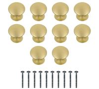 Amig - Pack of 10 Cabinet Knobs - Diameter Ø28 mm - Brushed Gold Color - Made of Zamak - for Kitchen and Bathroom Drawers and Cabinets with Modern Decorative Style - Mod. 803