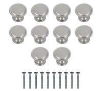 Amig - Pack of 10 Cabinet Knobs - Diameter Ø28 mm - Brushed Nickel Color - Made of Zamak - for Kitchen and Bathroom Drawers and Cabinets with Modern Decorative Style - Mod. 804