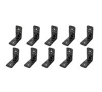 Amig - Pack of 10 Flat Angle for Wood Frames | 90 Degree Corner Brackets | Mounting Squares | Fixing for Furniture, Cabinets or Tables | Steel | Black | 100 x 50 x 2.2 mm