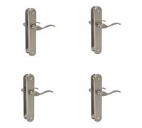 Amig - Pack of 4 Door Handle Sets - Functional and Ergonomic Lever - Oval Steel Backplate and Zamak Handle - Matte Silver Finish - Without Keyhole - 237 x 40 x 55 mm