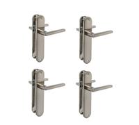 Amig - Pack of 4 Door Handles on Backplate Mod. MAI PB - for Interior Doors - 8 mm Spindle - Backplate 240×45 mm - Aluminium - Brushed Nickel Finish