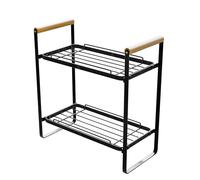 Amig - Portable Storage Shelf - Organizer for Kitchen or Bathroom - 2 Levels - Black Steel and Bamboo - Size: 26 x 13 x 28,7 cm