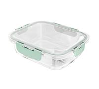 Amig - Rectangular airtight glass food container - Capacity: 370 ml - 145 x 104 x 47 mm - Borosilicate glass container for microwave, oven, freezer and dishwasher - Green colour
