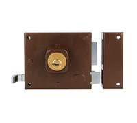 Amig - Right Overlap Lock with Locking Lever, Tab and Handle for Wooden Doors Mod. 72 | 100 x 85 mm | Latch with Round Cylinder | Brown Steel