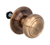 Amig - Round Door Knob for Exterior Doors Mod. 53 - Door Handle for Front Door - Handle Diameter 70 mm - Brass - Leather - Includes Mounting Screw and Nut