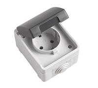 Amig - Schuko Simple Overlay Plug Base Waterproof IP54 with Cap Mod.3600 | Max Voltage 230V | Anti Humidity Suitable for Outdoor and Indoor | Ideal for Terraces, Gardens, Garages or Storage Rooms