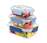 Amig - Set of 3 Airtight Glass Containers - 370ml, 640ml, 1050ml - Transparent - Polypropylene Lid - Suitable for Storing, Transporting, and Heating Food - Mod. 700