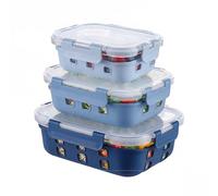 Amig - Set of 3 Airtight Glass Containers - 370ml, 640ml, 1050ml - Transparent with Removable Silicone Sleeve - Suitable for Storing, Transporting, and Heating Food - Mod. 800