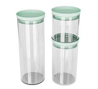 Amig - Set of 3 round airtight glass storage jars with green lids - Capacities: 600 ml, 1300 ml and 1900 ml - 3-piece glass jars for food storage - Ideal for spices and pasta