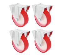 Amig - Set of 4 Fixed Wheels | Diameter 125 mm | Metal Plate | Maximum Weight 170 kg | for Moving Heavy Furniture or Household Appliances | Roller Bearings | White Nylon Core | Red Polyurethane