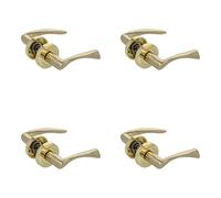 Amig - Set of 4 Sets of 2 Gold Door Handles - Round Rosette - Zamak Handle - Handle for Interior Doors - Rosette Diameter Ø52 mm - Screws Included