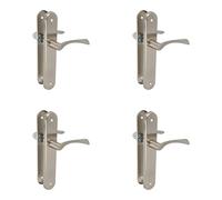 Amig - Set of 4 Sets of 2 Silver Handles with Oval Steel Plate and zamak Handle with matt Chrome Finish for Interior Doors - 237 x 40 mm · Lever 120 mm - Screws Included