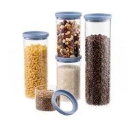Amig - Set of 5 Airtight Glass Jars - 450ml, 2x1000ml, 1500ml, 2000ml - Kitchen Containers for Dry Foods - Modular and Stackable System - Organizes Pasta, Rice, Nuts - Mod. ORU