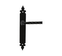 Amig - Set of Door Handles Mod. 106P | 270 x 36 mm | Zamak Lever with Steel Plate | Black Finish | Includes Narrow Plate | Hand Forged Rustic Style | No Return Spring
