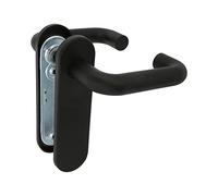 Amig - Set of Handles with Polypropylene Plate for Doors - Mod. 3P - 172 x 46 mm - Square 9 mm - Elegant and Simple Design - Steel and Black Polypropylene